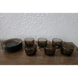 Vintage Durax France Set Of 6 Expresso Cup And Saucers Brown